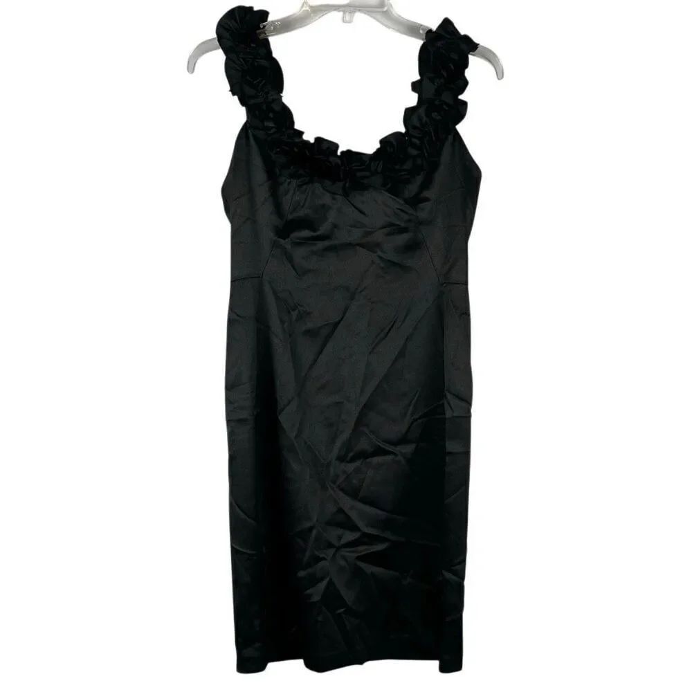 London Times Petite Satin Ruffle Neck Sheath Solid Dress 6P